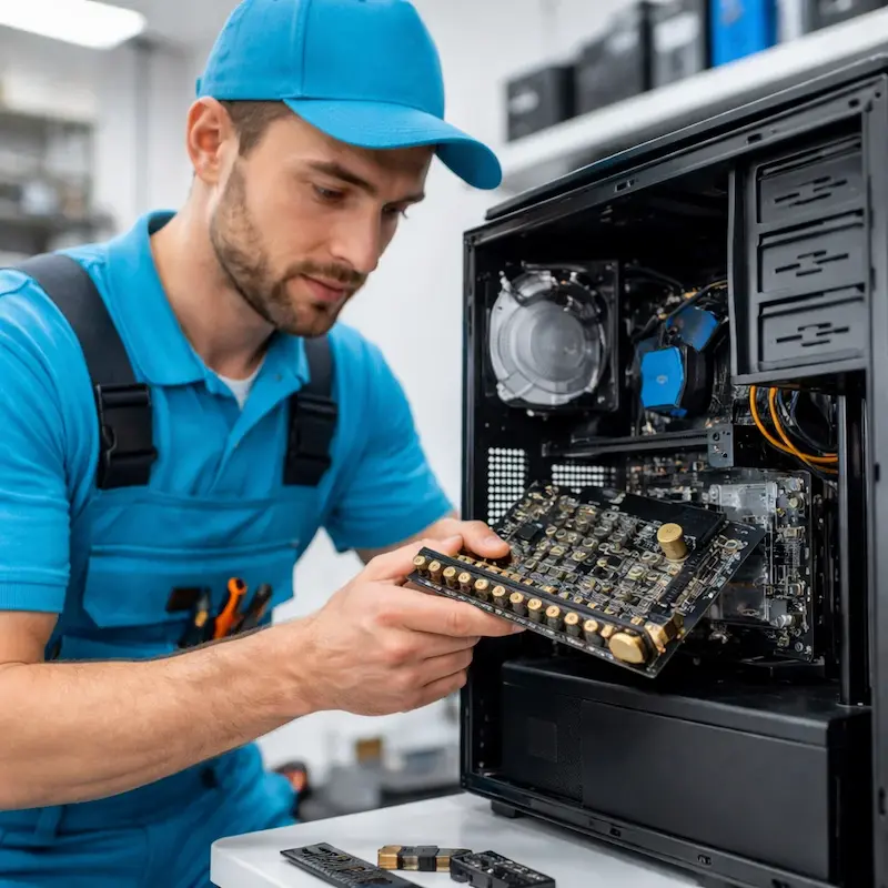 Мастер устанавливает звуковую карту на ПК в Батайске